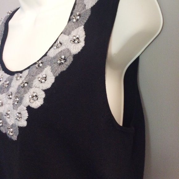 Ruby Rd Womens Med Embellished Tank Ribbed Pearl&Metal - Picture 2 of 5